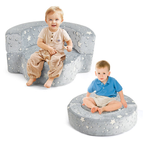 Sillón infantil 2 en 1 que brilla en la oscuridad con funda sofá convertible-Gris