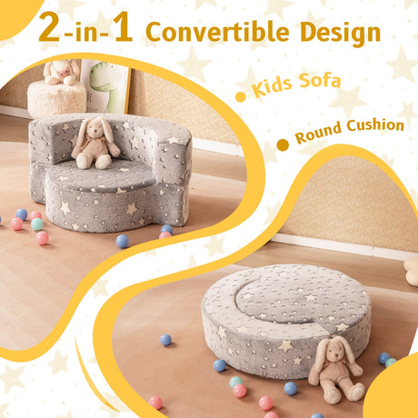 Sillón infantil 2 en 1 que brilla en la oscuridad con funda sofá convertible-Gris