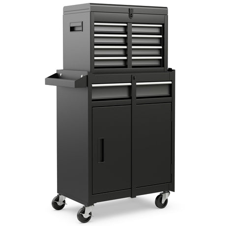 Caja y armario de herramientas 2 en 1 con 5 cajones deslizantes - Negro