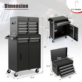 Caja y armario de herramientas 2 en 1 con 5 cajones deslizantes - Negro