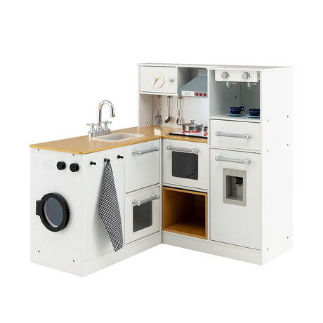 Juego de cocina infantil de madera de 2 piezas con luz y sonido