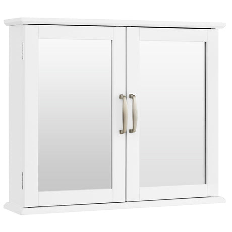 Gabinete de almacenamiento de espejo de baño de 2 niveles montado en la pared con manijas - Blanco