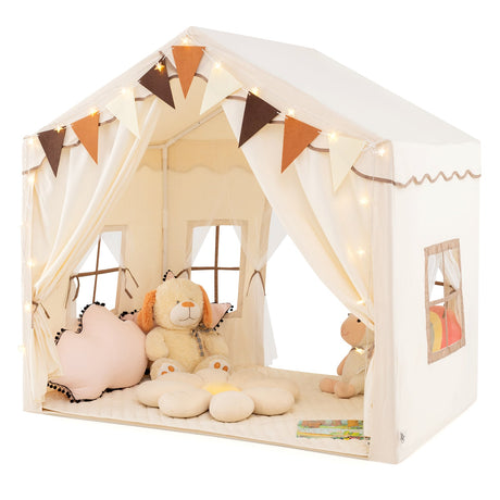 Casa de campaña grande para niños de 3 a 4 personas con 2 puertas y luces de estrellas - Beige
