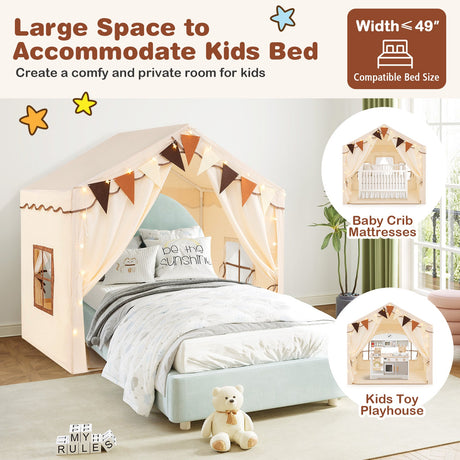 Casa de campaña grande para niños de 3 a 4 personas con 2 puertas y luces de estrellas - Beige