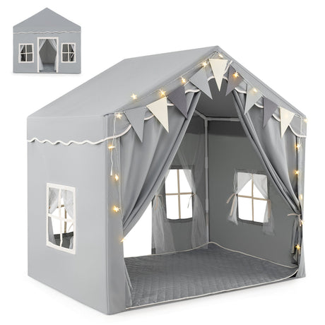 Tienda de juegos grande para 3-4 niños con 2 puertas abatibles y luces de estrella - Gris