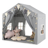 3-4 Kids Large Play Tent House with 2 Opening Doors and Star Lights-Gray