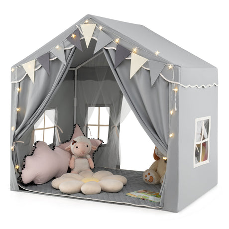 Tienda de juegos grande para 3-4 niños con 2 puertas abatibles y luces de estrella - Gris