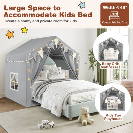 Tienda de juegos grande para 3-4 niños con 2 puertas abatibles y luces de estrella - Gris