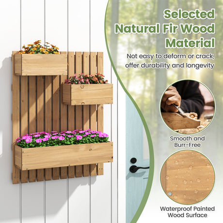 Huerto elevado de madera de 3 niveles con celosías y forros de tela - Natural