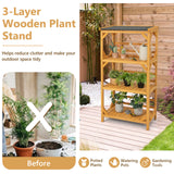 3-Tier Wooden Plant Stand with Weatherproof Asphalt Roof for Patio-Natural