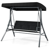 3-Person Porch Swing with Stand Outdoor Canopy Swing with Rattan Seat Back-Black