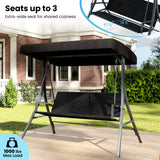 3-Person Porch Swing with Stand Outdoor Canopy Swing with Rattan Seat Back-Black