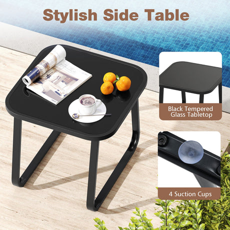 Juego de bistró deslizante de 3 piezas para exteriores con mesa de vidrio templado y estructura de metal - Café
