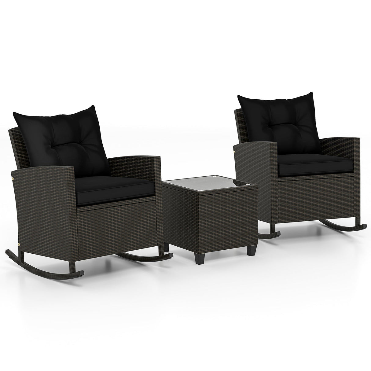 Sillones reclinables de ratán para patio con mesa de vidrio templado y cojines suaves para jardín, piscina o porche