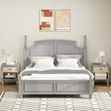 Mesita de Noche con 3 Niveles y Tapa de Mármol Sintético Gris Antiguo - Gris