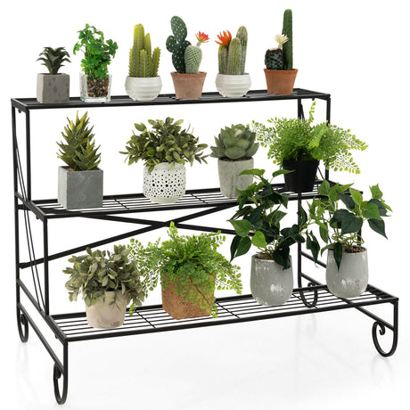 Estantería Metálica de 3 Niveles para Plantas con Estante de Rejilla