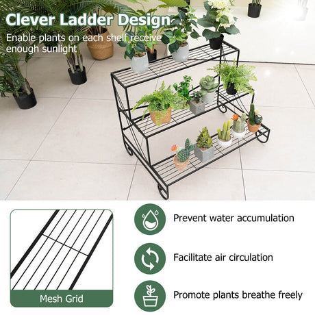 Estantería Metálica de 3 Niveles para Plantas con Estante de Rejilla