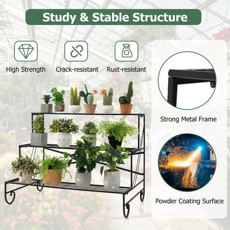 Estantería Metálica de 3 Niveles para Plantas con Estante de Rejilla