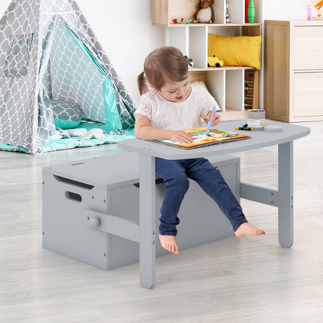 Banco de almacenamiento convertible 3 en 1 para niños, mesa de actividades de madera y juego de sillas