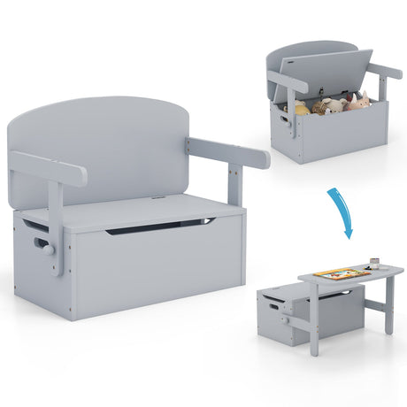 Banco de almacenamiento convertible 3 en 1 para niños, mesa de actividades de madera y juego de sillas