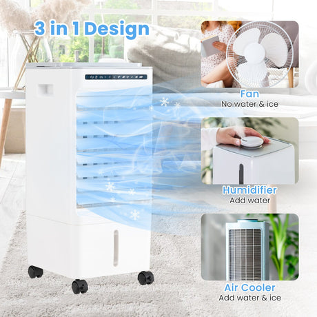 Enfriador de aire evaporativo portátil 3 en 1 con 3 modos y control remoto - Blanco