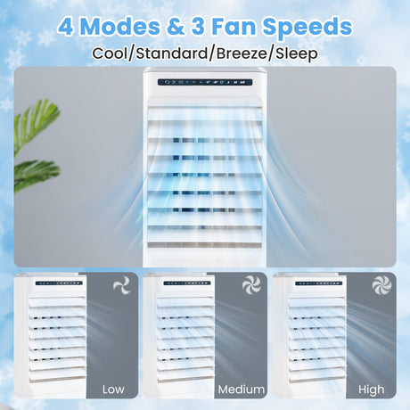 Enfriador de aire evaporativo portátil 3 en 1 con 3 modos y control remoto - Blanco