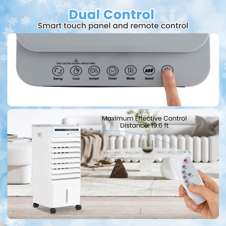 Enfriador de aire evaporativo portátil 3 en 1 con 3 modos y control remoto - Blanco