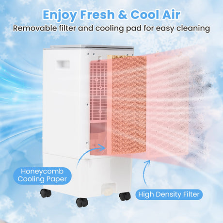 Enfriador de aire evaporativo portátil 3 en 1 con 3 modos y control remoto - Blanco