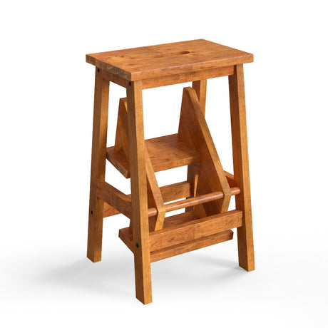 Taburete de madera de caucho 3 en 1 con práctica asa