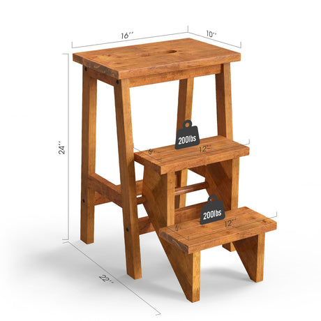 Taburete de madera de caucho 3 en 1 con práctica asa