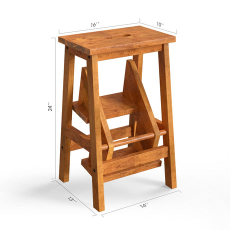 Taburete de madera de caucho 3 en 1 con práctica asa