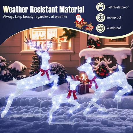 Juego de 3 renos preiluminados de Navidad en familia
