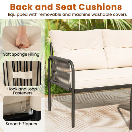Juego de muebles de patio en forma de L de 3 piezas con sofás seccionales de ratán PE - Beige