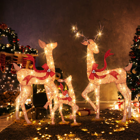 Juego de 3 renos navideños preiluminados