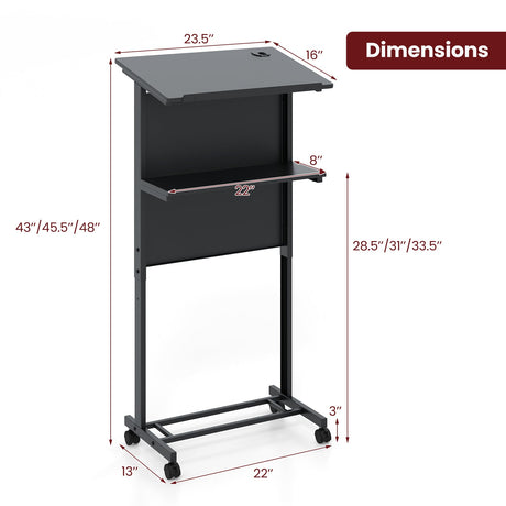 Mesa Atril de Altura Ajustable en 3 Posiciones con Tablero Inclinable-Negro