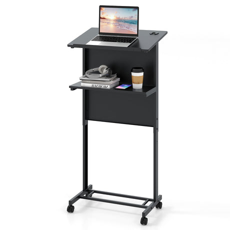 Mesa Atril de Altura Ajustable en 3 Posiciones con Tablero Inclinable-Negro