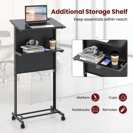 Mesa Atril de Altura Ajustable en 3 Posiciones con Tablero Inclinable-Negro