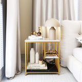 3-Tier Multi-function Marble End Table with Storage Shelf-Golden