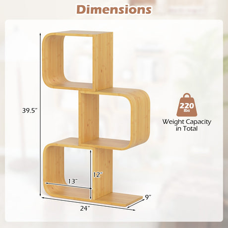 Librería de 3 niveles en forma de S con 3 cubos abiertos para sala de estar - Natural