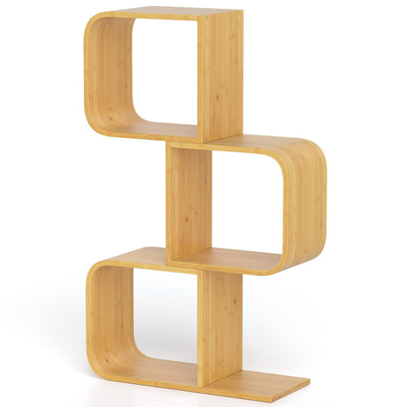 Librería de 3 niveles en forma de S con 3 cubos abiertos para sala de estar - Natural