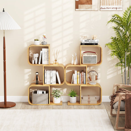 Librería de 3 niveles en forma de S con 3 cubos abiertos para sala de estar - Natural