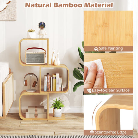 Librería de 3 niveles en forma de S con 3 cubos abiertos para sala de estar - Natural