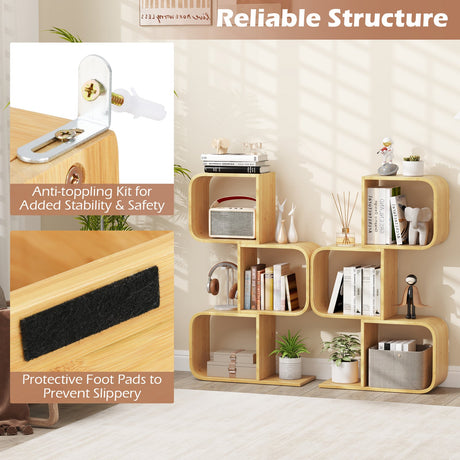 Librería de 3 niveles en forma de S con 3 cubos abiertos para sala de estar - Natural