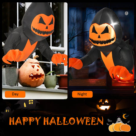 Fantasma con cabeza de calabaza inflable de Halloween de 3.3 pies saliendo de la ventana
