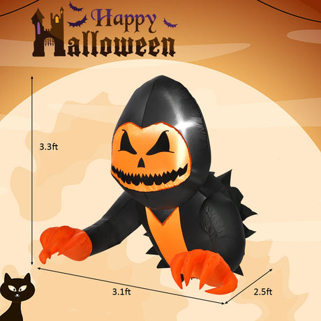 Fantasma con cabeza de calabaza inflable de Halloween de 3.3 pies saliendo de la ventana