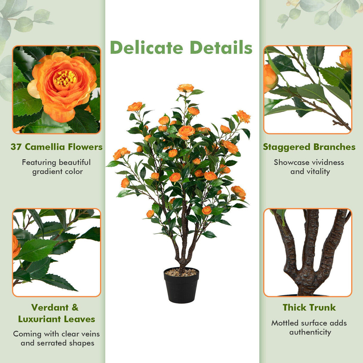 3.3 pies Árbol de Camelia Artificial para Interiores y Exteriores