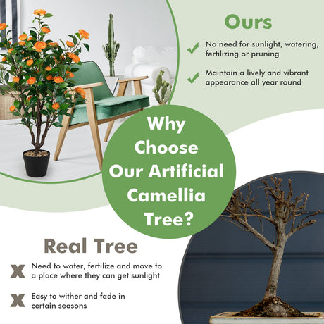 3.3 pies Árbol de Camelia Artificial para Interiores y Exteriores