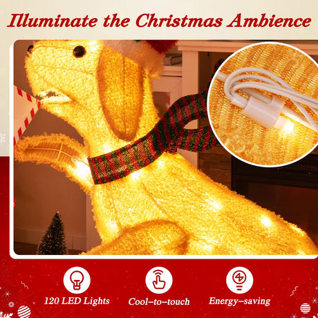 Buzón de Navidad de 3.5 ft con perro y 120 luces LED blancas cálidas