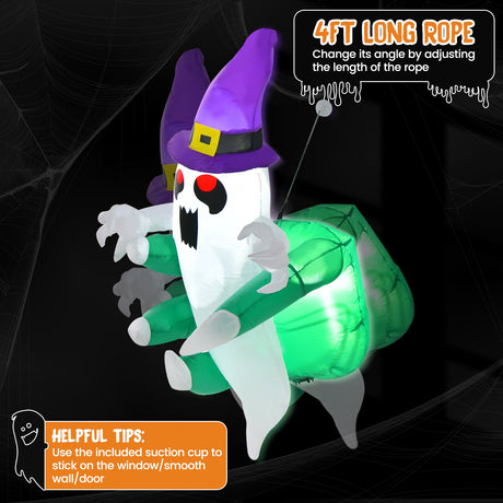 Fantasma Inflable de Halloween de 3.6 FT Saliendo de la Ventana