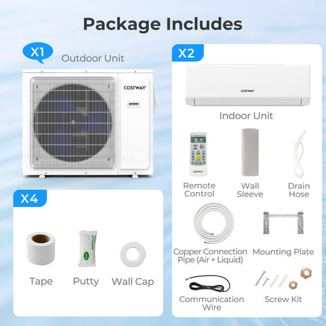 Aire acondicionado mini split de 30000 BTU, 2 zonas, 23 SEER2, con WiFi y bomba de calor